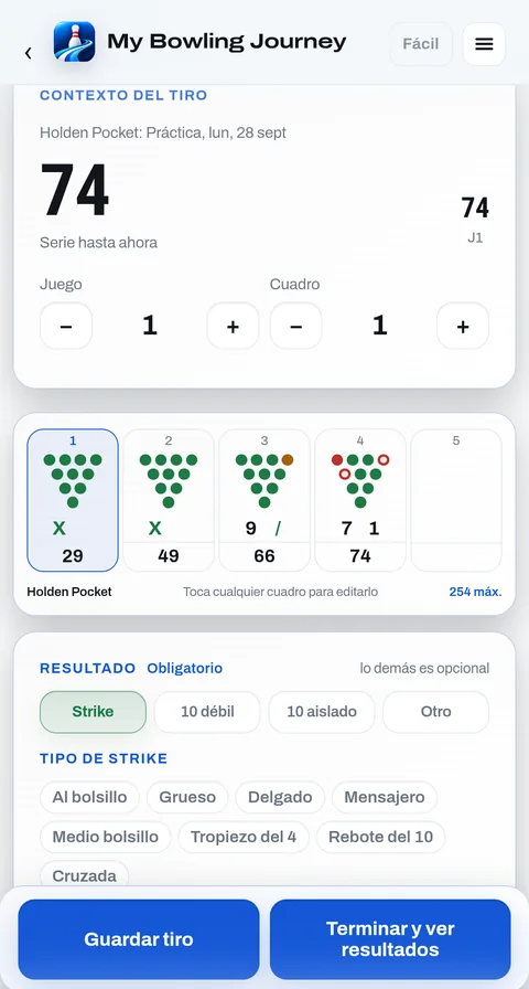 Anotando un cuadro: la hoja con los pinos que quedaron y los botones de resultado